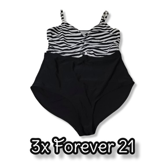 3x forever 21 swimsuit one piece cut out stripes black and white retro - Picture 1 of 9
